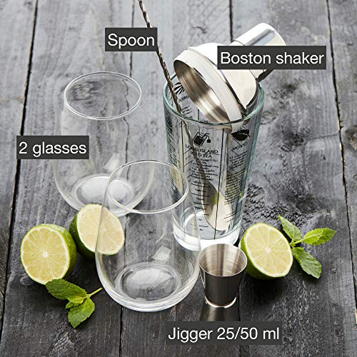 Point-Virgule Bartender Cocktail Shaker Set mit Cocktail Shaker, Jigger, Barlöffel und 2 Cocktail Gläser, 5-teiliges – Bild 3