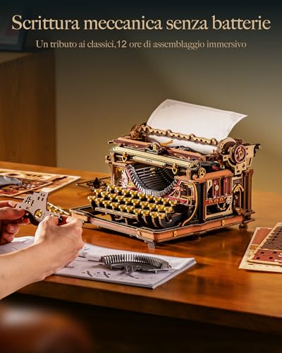 ROKR LK703C Wooden 3D Puzzle Mechanical Typewriter Model DIY Construction Kit for Adults, Retro Desk Furniture, Mechanical Typewriter (Magic Version)
