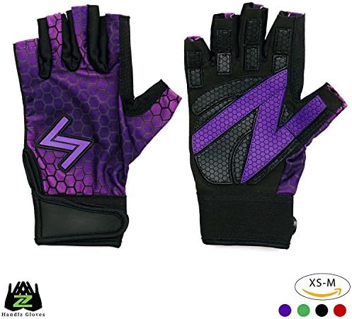 Workout Gloves by Handlz | Womens X-Small Purple | MORE REPS w/Rubber Grip & Extended Fingers | NO SWEAT w/Flexible Dry-Fit Material | Crossfit, Weightlifting, WOD, Cross Training Exercises