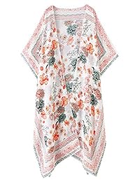 Kimono largo para mujer, estilo bohemio, chifón, floral, para la playa