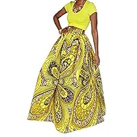 BabyPrice 30 Styles Skirts Women Boho Maxi Skirt Glamorous Print Skirt High Waist Long Skirt Beach (L, yellow)
