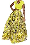 RARITYUS Women's African Skirt Beach Maxi Floral Glamorous Pleated High Waist Casual Boho with Pockets
