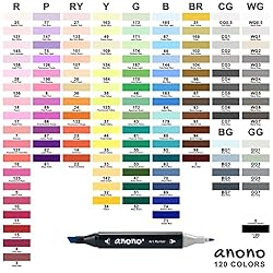 anono 120 Colors Alcohol Markers Dual Tip Marker