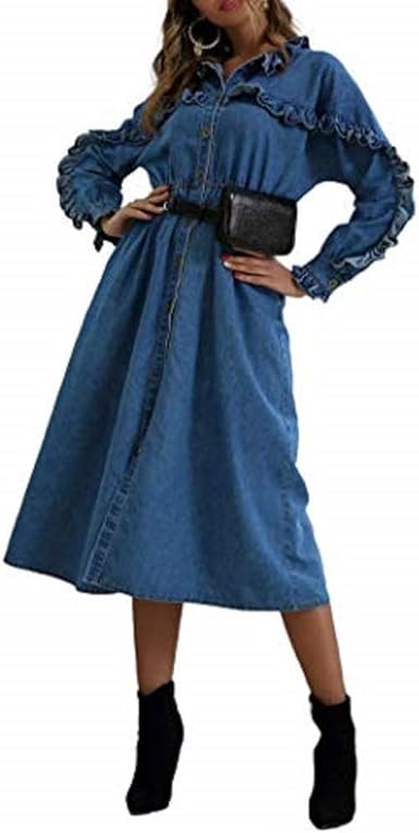 long sleeve denim wrap dress