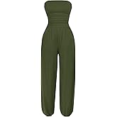 AUXDIO Women's Casual Summer Strapless Jumpsuits Off Shoulder Sleeveless Backless 2026 Romper with Pocket