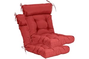 QILLOWAY Indoor/Outdoor High Back Chair Cushion,Tufted, Replacement Cushions - Set of 2 （All Red）
