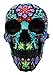Atlantic Collectibles Day Of The Dead Black Multi Colored Floral Tattoo Skull Figurine 8.25