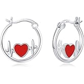 Nurse Earrings 925 Sterling Silver Heartbeat Heart Earrings EKG Huggie Hoop Earrings Nurse Jewelry Graduation Gift for Nurse Doctor Medical Student