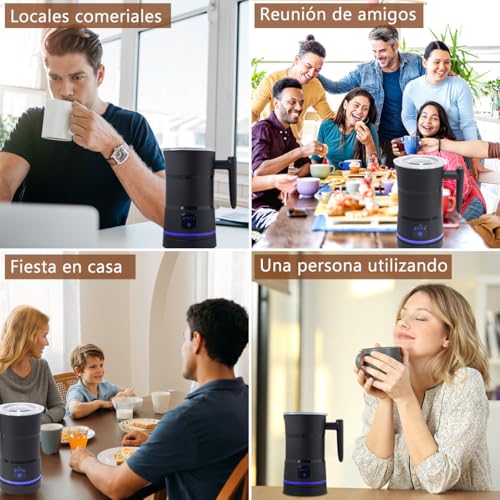 Espumador de Leche Electrico 4 En 1, 430ml Calentador Eléctrico Acero Inoxidable para Leche Caliente con Batidor Vaporizador Automática para Espuma Fría y Caliente Café Latte Capuchino Chocolate, 400W