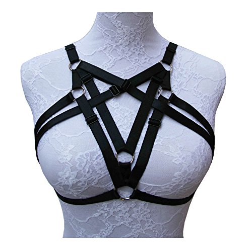Jelinda Alluring Women Harness Bra Elastic Strappy Hollow Out Bra 5 Colors Available (Black)