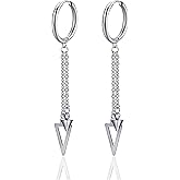 Fusamk Punk Stainless Steel Tube Circle Hoop Earrings Triangle Tassel Chain Dangle Earrings,2PCS