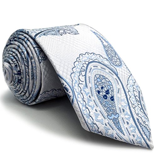 Shlax&Wing Paisley White Blue Neckties Ties For Men Business New Business XL 57.5" 63"