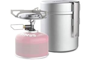 Primus | Essential Trail Kit Backpacking Kitchen | Sit-on-top Stove, 0.5L Pot, and Pan, Silver (P-351150)