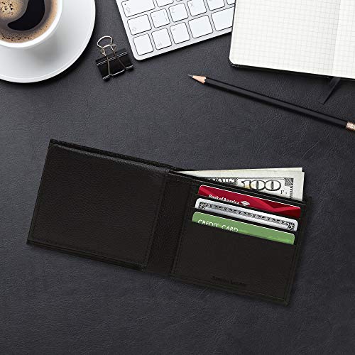 Slim Leather Bifold Wallets For Men - Minimalist Mens Wallet RFID Blocking Card Holder With ID Window Box Gifts For Men