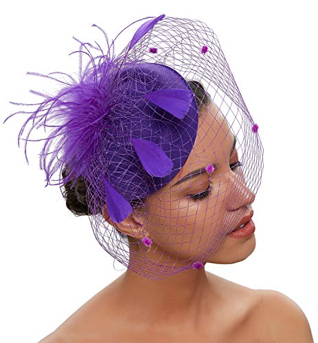 Women Pillbox Hat with Veil Headband 