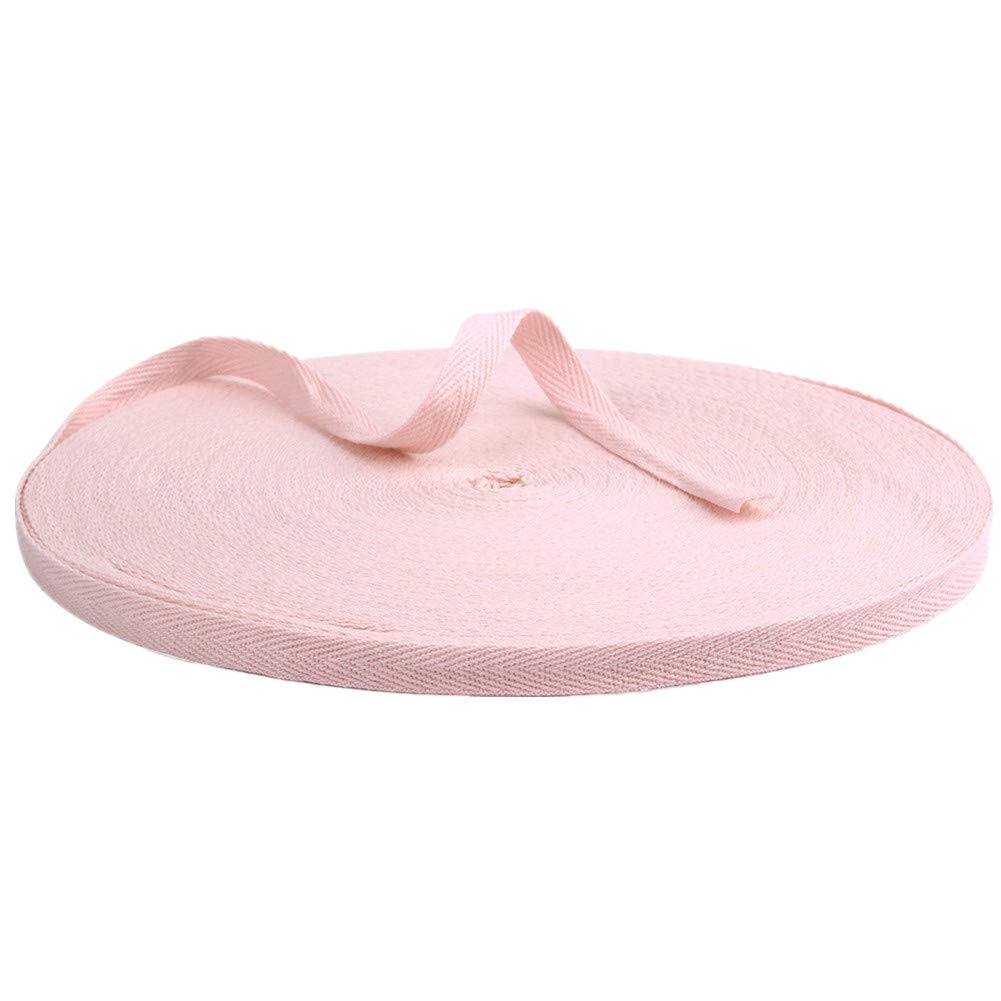 50 Meters Cotton Ribbon Herringbone Webbing Trim Fabric Tape Tapestry for Bias Binding Gift Wrapping Embellishment Craft Width 10mm (Baby Pink)