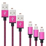 Micro USB Android Charger Cord,Hankuke Multi length and color Sturdy Nylon Fabric Braided High Speed Data Sync USB Fast Charging Cable For Android Phones - red