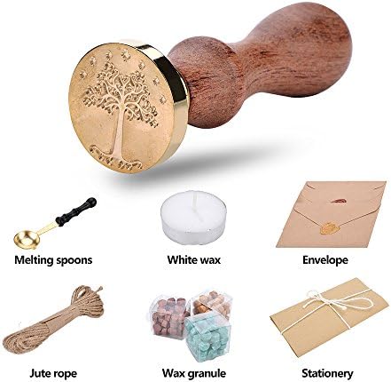 Perrrfect Manuscript Retro Wax Seal Set（tamp Sticks+Melting Spoons+ 3color Wax granule+ Jute Rope+ Envelope+ Stationery） (TREE)