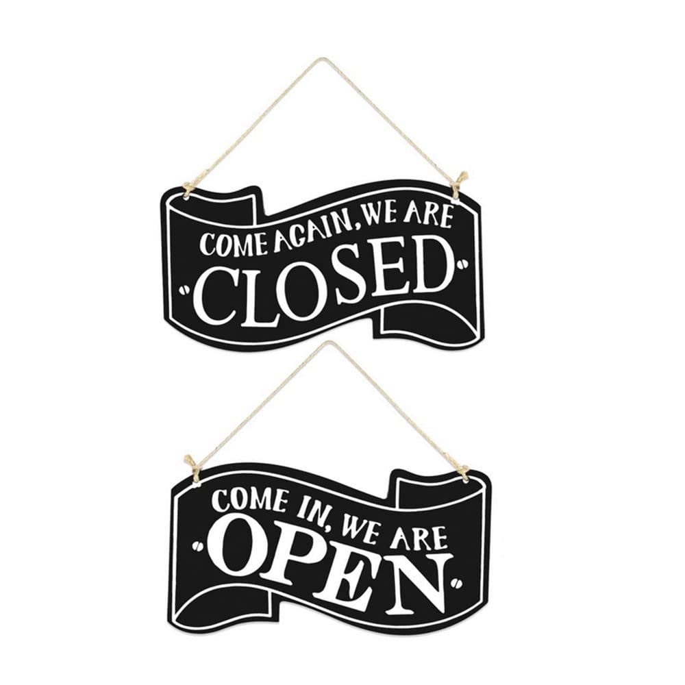 BDHI 1pc Wooden Open and Closed Two Sided Sign Shop Door Sign with twine Hanging Vintage Business Sign for Coffee Bar Shop Door Window(Y108-1)