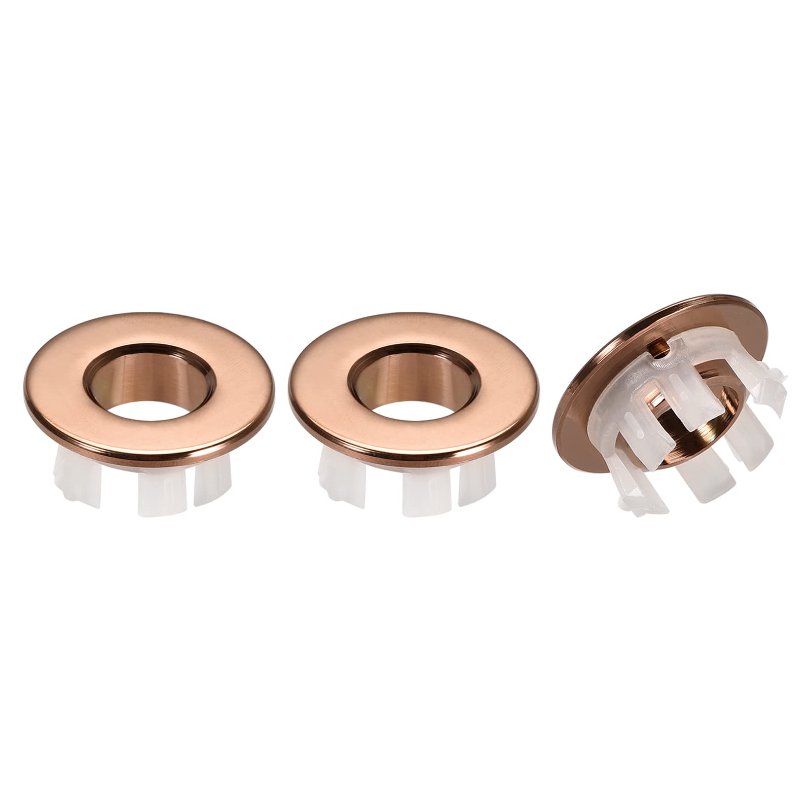 DTGN 30x13.5mm(DxT) Sink Overflow Cover - 3Pack - Good for Bathroom Kitchen Sink - Copper Basin Trim Insert in Hole Round Caps - Rose Gold