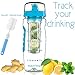 Time Marked Fruit Infuser Water Bottle AQUATIME Large 32 oz – Brush For Easy Clean included – Convenient To Carry - Fruit Infused Water Bottles - Infusion Bottle for Women and Men with Straw (Blue)