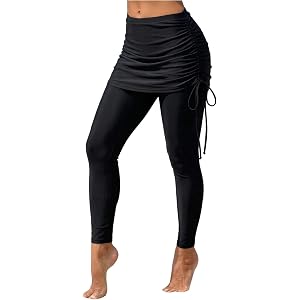 MakeMeChic Women's Beach Vacation Ruched Leggings Drawstring Swimwear Skirt Pants