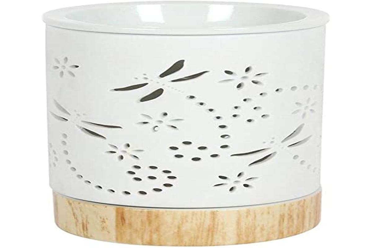 Elegant White Ceramic Matte Dragonfly Oil Burner - 11cm x 9.5cm (1 Pc.) - Decorative Fragrance Diffuser - Unique Design & Premium Quality Material - Perfect for Home Decor & Aromatherapy