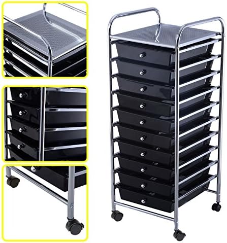 10 Drawer Rolling Storage Cart Paper Office Scrapbook In Black Color