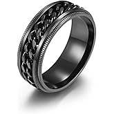 Aprila Men's Fidget Anxiety Spinner Rings Silver/Black/Blue Black Titanium Stainless Steel Beer Bottle Opener Chain Engagement Ring for Men size 8-12