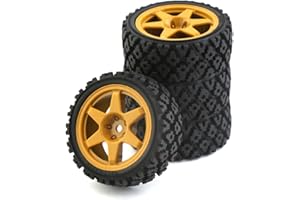 Chanmoo 1/10 RC On Road Tires Rubber Rally Tyres and Wheels Rims 12mm Hex for 1/10 Scale RC Racing Drift Car HPI KYOSHO Tamiya XV01 XV02 TA06 TT01 TT02 PTG2 144001 A959 4PCS