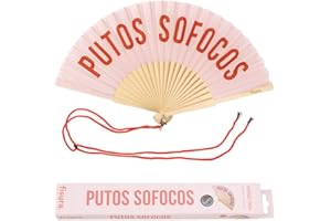Fisura – Original folding fan with message “P*tos sofocos”. Handheld folfing fan for women. Menopause wood folding hand fan. Fans for party, birthday, gift,