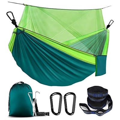 WOVUU Camping Hammock with Net,Lightweight Outdoor Indoor Portable Hammock with Tree Starps,Carabiners,Durable Parachute… 51 8YiaZ7WL