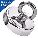 DIYMAG Super Strong Neodymium Fishing Magnets, 330 LBS(150 KG) Pulling Force Rare Earth Magnet with Countersunk Hole Eyebolt Diameter 2.36 INCH(60mm) for Retrieving in River and Magnetic Fishing