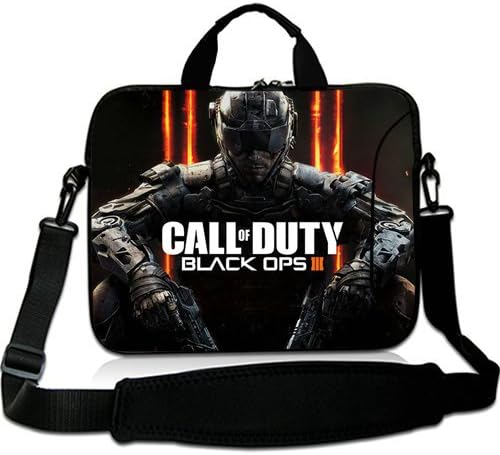 HUADO New Style Trendy Games Call Of Duty Black Laptop Shoulder Bag Portable Laptop Carrying Bag Twin Sides Patterns Waterproof Canvas Fabric Case for 15 15.6 Inch Laptop