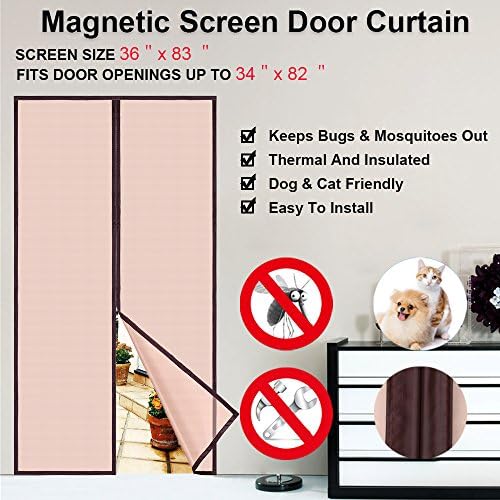 Magnetic Screen Door Curtain-Thermal And Insulated,Auto Closer Fits Doors Up To 34"x 82"MAX (36"x83" Curtain),Enjoy Your Cool Summer And Warm Winter Coffee