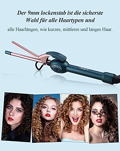 CkeyiN Professionelle Lockenstab Kleine Locken,Mini Lockenstab Keramik,9mm Elektrische Lockenwickler Haar Styling Werkzeuge Mit Schwarze Handschuhe Klein Lockenstab für Männer/Frauen/Kinder
