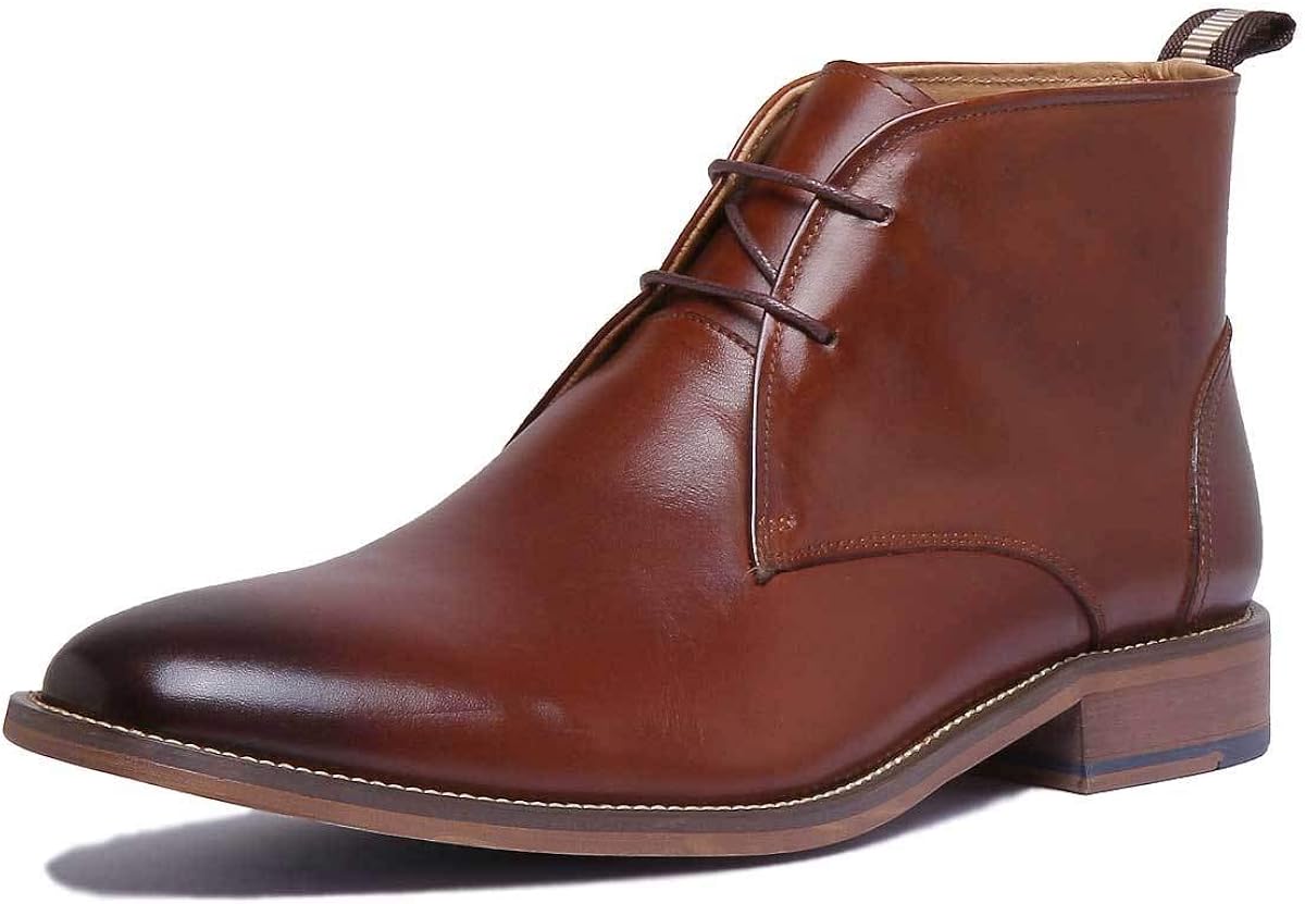 Justin Reece Mens lace up Chukka Chisel Toe Leather Boot (10 UK, Brown
