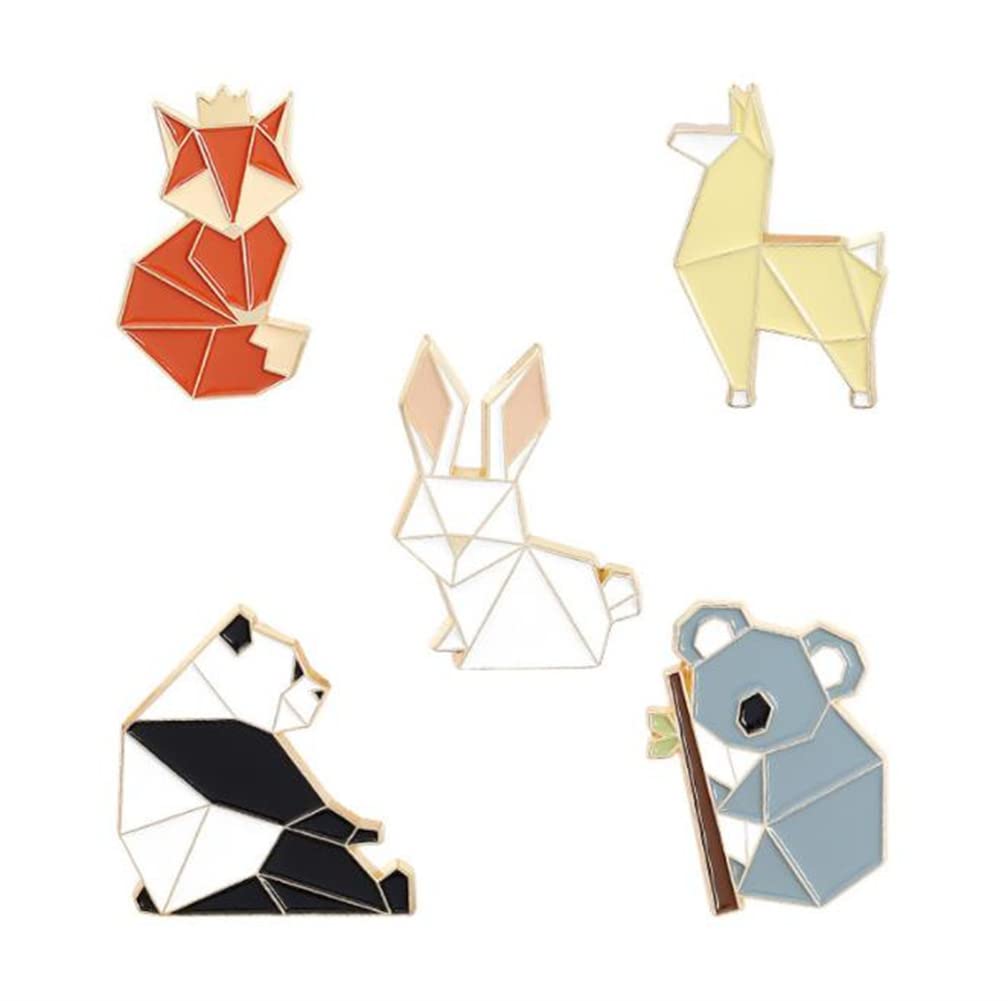 Origami Enamel Brooch Animal Fox Personalized Panda Koala Alpaca Rabbit Brooch Bag Clothes Brooch Badge Cartoon Jewelry Child Friend