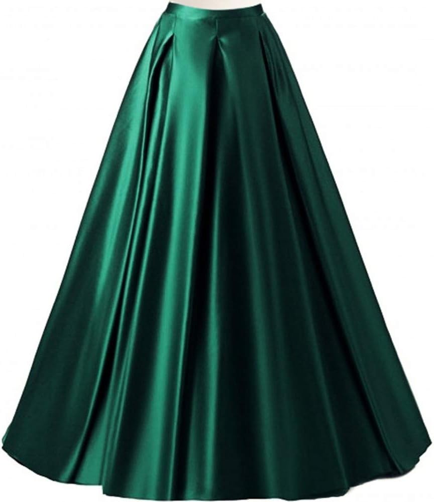 Diydress Women's Long Fashion High Waist A-Line Satin Skirts with Pockets