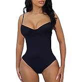 Hilinker Women's V Neck Spaghetti Strap Bodysuit Sexy Sleeveless Camisole Bustier Top