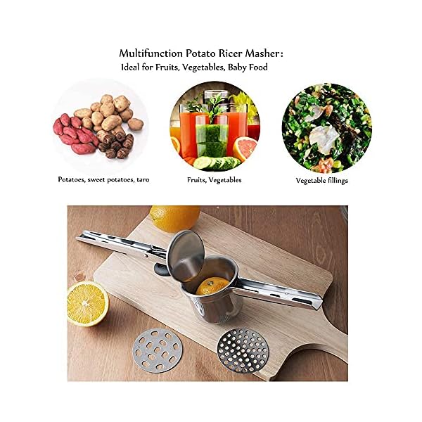HUAYT-Potatoes-Ricer430-Stainless-Steel-Multi-Functional-Potato-Ricer-Masher-for-Vegetable-and-Fruit-with-3-Interchangeable-Ricing-Discs-and-3-in-1-PeelerPerfect-for-Mashed-Potatoes-Fishcakes HUAYT Potato Ricer Masher,Multi-Functional Potato Ricer and Masher Stainless Steel for Vegetable and Fruit with 3…