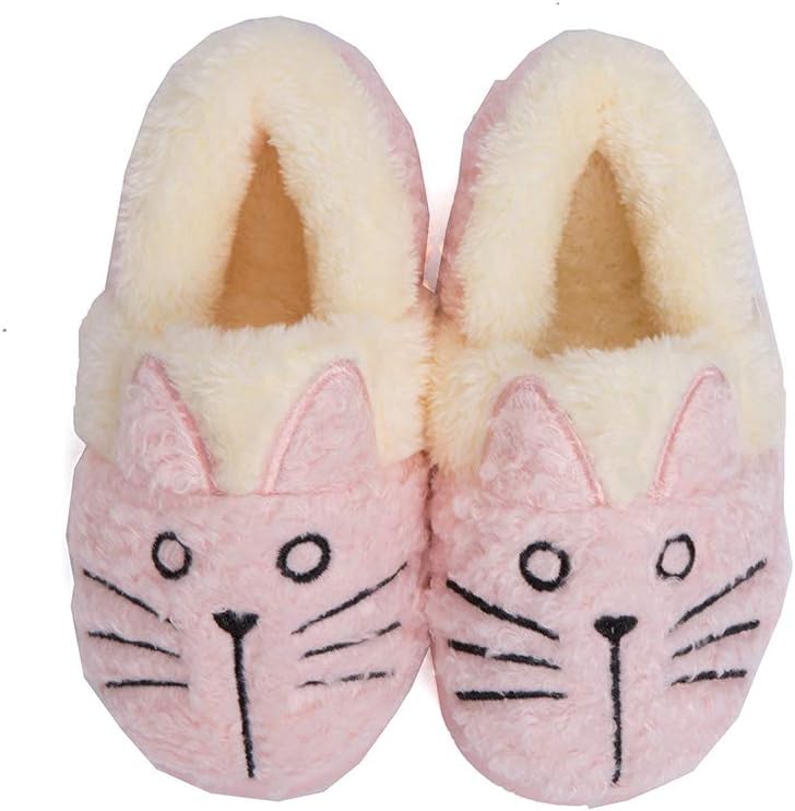 Girls Cute Cat House Slippers Kids Fur Lined Warm Winter House Slippers Bunny Home Indoor Shoes