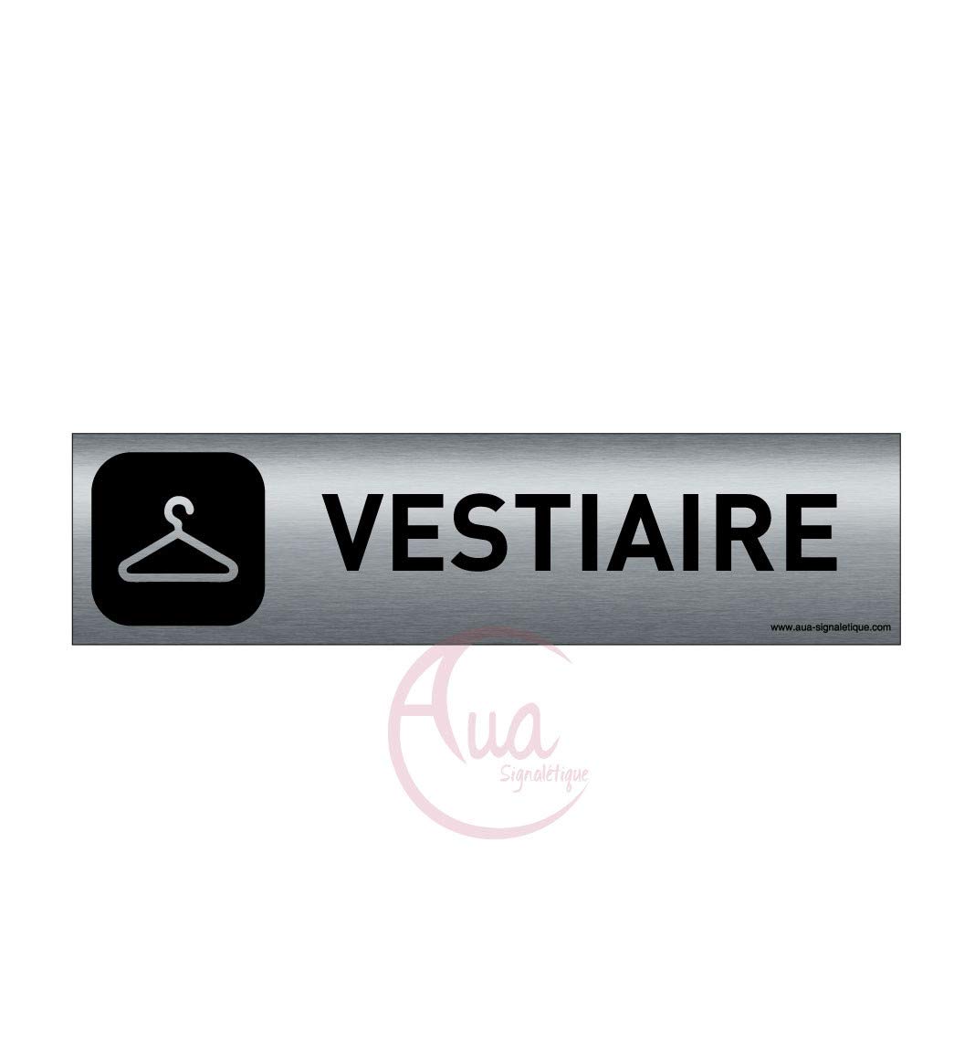 AUA SIGNALETIQUE - Plaque Aluminium brossé imprimé AluSign DARK - 200x50 mm - Double Face adhésif au dos (Vestiaire)