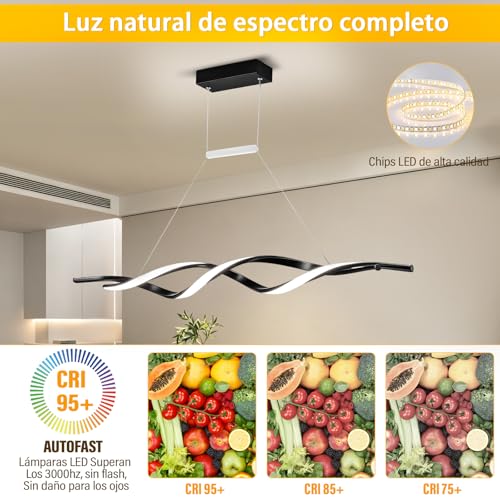 AUTOFAST Lampara de Techo Colgante 56W 100cm, Regulación Continua, Control Remoto, Diseño Ondulado Modernas, Lampara Colgante LED para Interior de Casas para Sala, Comedor, Recamara, Cocina