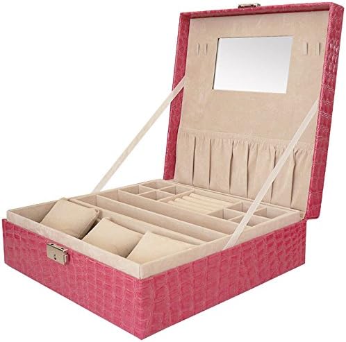 TengtaidaX 3 Display Watch Jewelry Boxes leather Jewelry Accessoriesr Mens Watch Box Jewelry Display Drawer Lockable Watch Case Organizer Lock [3 watch] (Rose Pink)