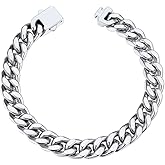 ChainsHouse Stainless Steel Cuban Link Bracelet for Men, 5mm/7mm/9mm/12mm Width, 7.5"/8.3"/9" Length, Black/18K Gold Plated Chain Wrist Bracelets for Men, with Gift Box