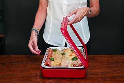 FANCY PANZ Portable Casserole Serveware, for Indoor and Outdoor Use, Red, Bonus Foil Pan Included - Thumbnail 4