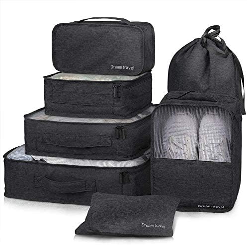 SoloTravel 7 Pcs Packing Cubes Luggage Organizers Set with Laundry, Toiletry & Shoe Bag for Business Trip/Travel & Daily Storage, Men & Women
