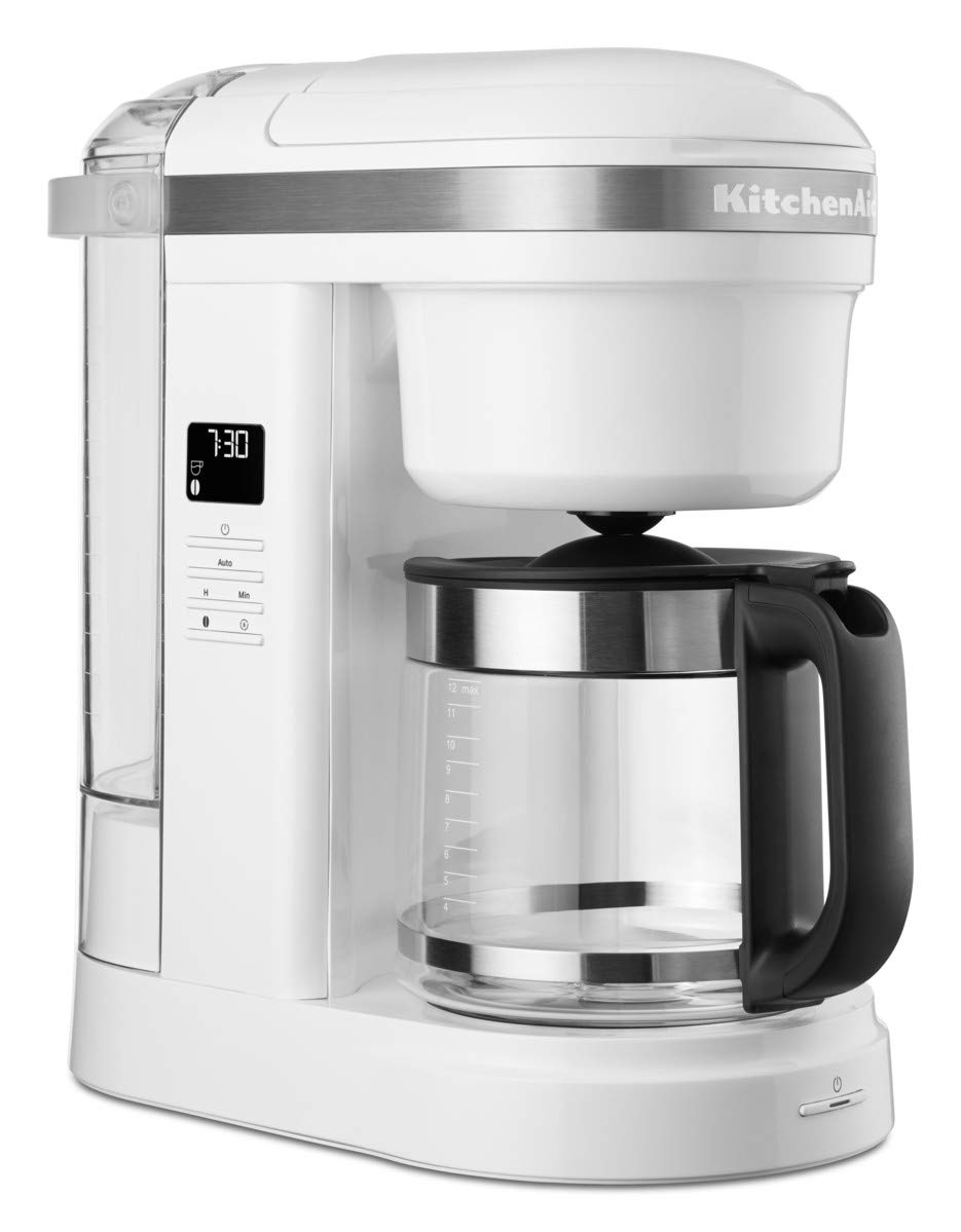 KitchenAid 5KCM1208BWH Drip Coffee Maker with Spiral Shower Head-White, Glass, 1.7 liters
