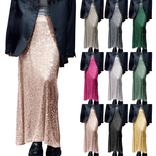 Angxiwan Gold Sequin Skirt Sequin Skirt for Women UK Slimming High Waisted A-Linen Pencil Skirts Sparkly Straight Leg Glitter Short Dress for Party Wedding Daily Womens